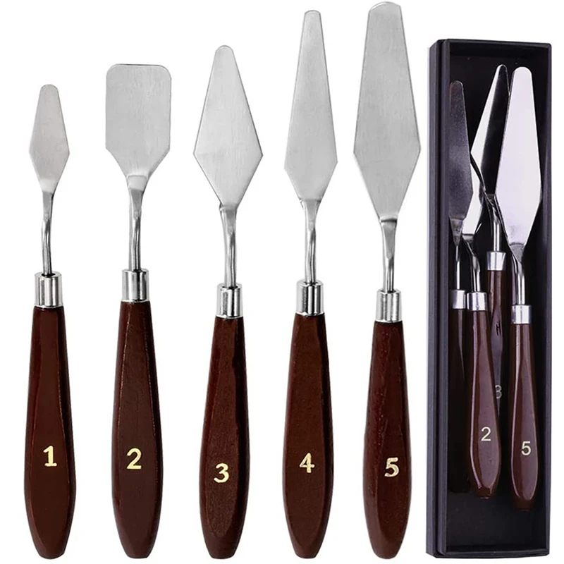 

LMDZ 5 Pcs Painting Knives Spatula Palette Knife Painting Mixing Scraper Stainless Steel Painting Knife Set for Oil Painting