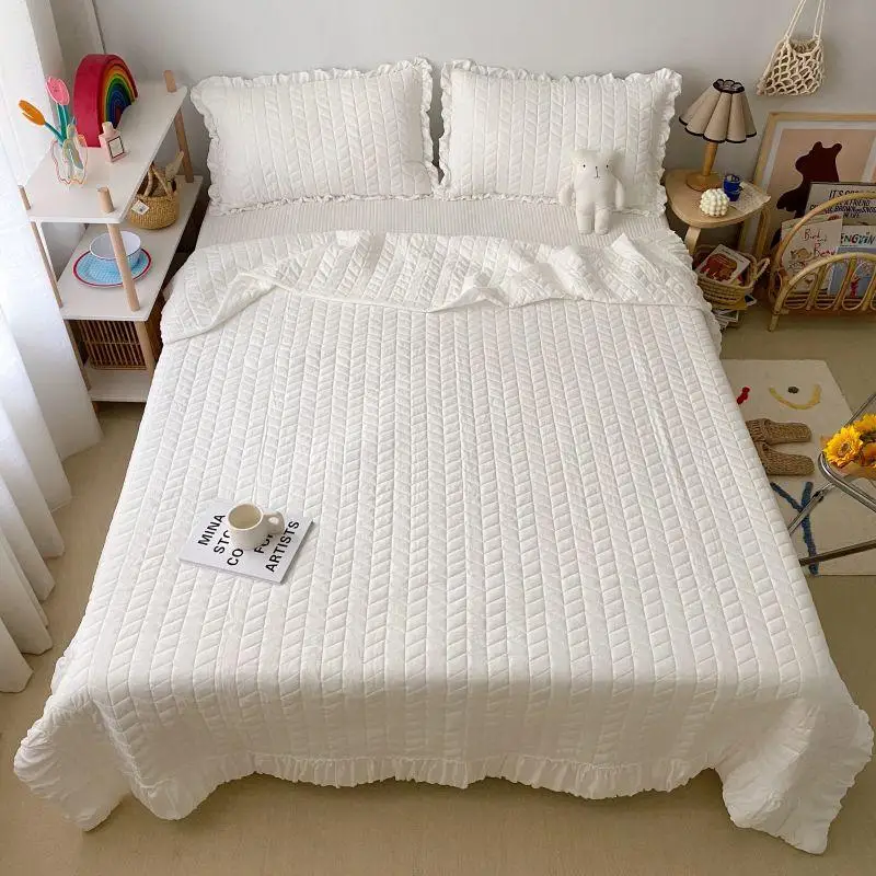 1PcBedspreadontheBedsQueenWhiteColorQuiltforSummerColchaDe