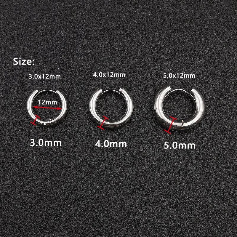 6pcs/lot Thick 3.0mm 4.0mm 5.0mm Stainless Steel Circle Hoop Earrings For Women Girls Gold Silver Color Round Geometry Earrings 3