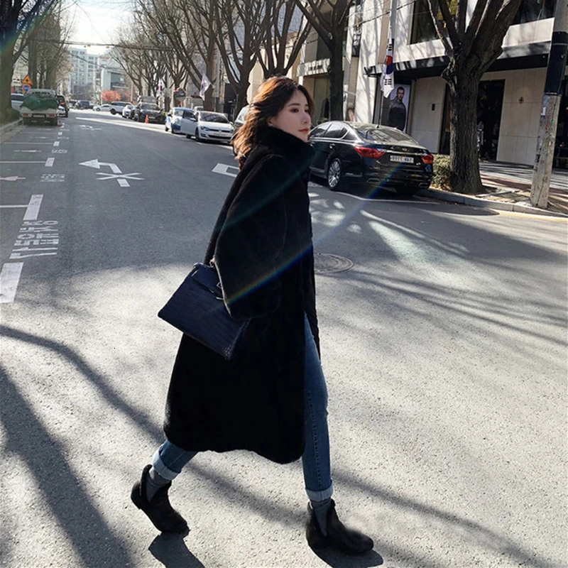 Winter Women Mink Fur Loose Coats Luxury Thicken Warm Ladies Oversize Female Plush Cardigan outwear