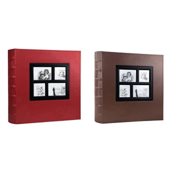 

2 Pcs Photo Album Holds 4X6 400 Photos Pages Large Capacity Leather Cover Baby Photo Albums Book, Red & Brown