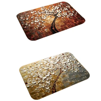 

2 Pcs Floral Print Floor Mat Carpet Flannel Non-Slip Absorbent Kitchen Bedroom Bathroom Rug Doormat 16 X 24 Inch, A & B