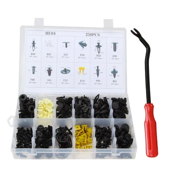 

250 Pcs Car Retainer Clips Kit With Fastener Remover For Nissan Hood Door Fender Bumper Retainer Car Body Fastener Tool