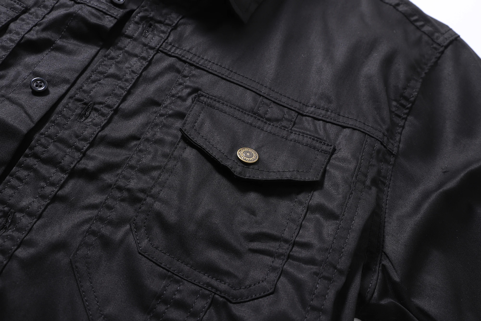 FREDD MARSHALL Summer Fashion Solid Color Denim Shirt Men Short Sleeve Business Casual Cargo Work Shirts Tops 56008