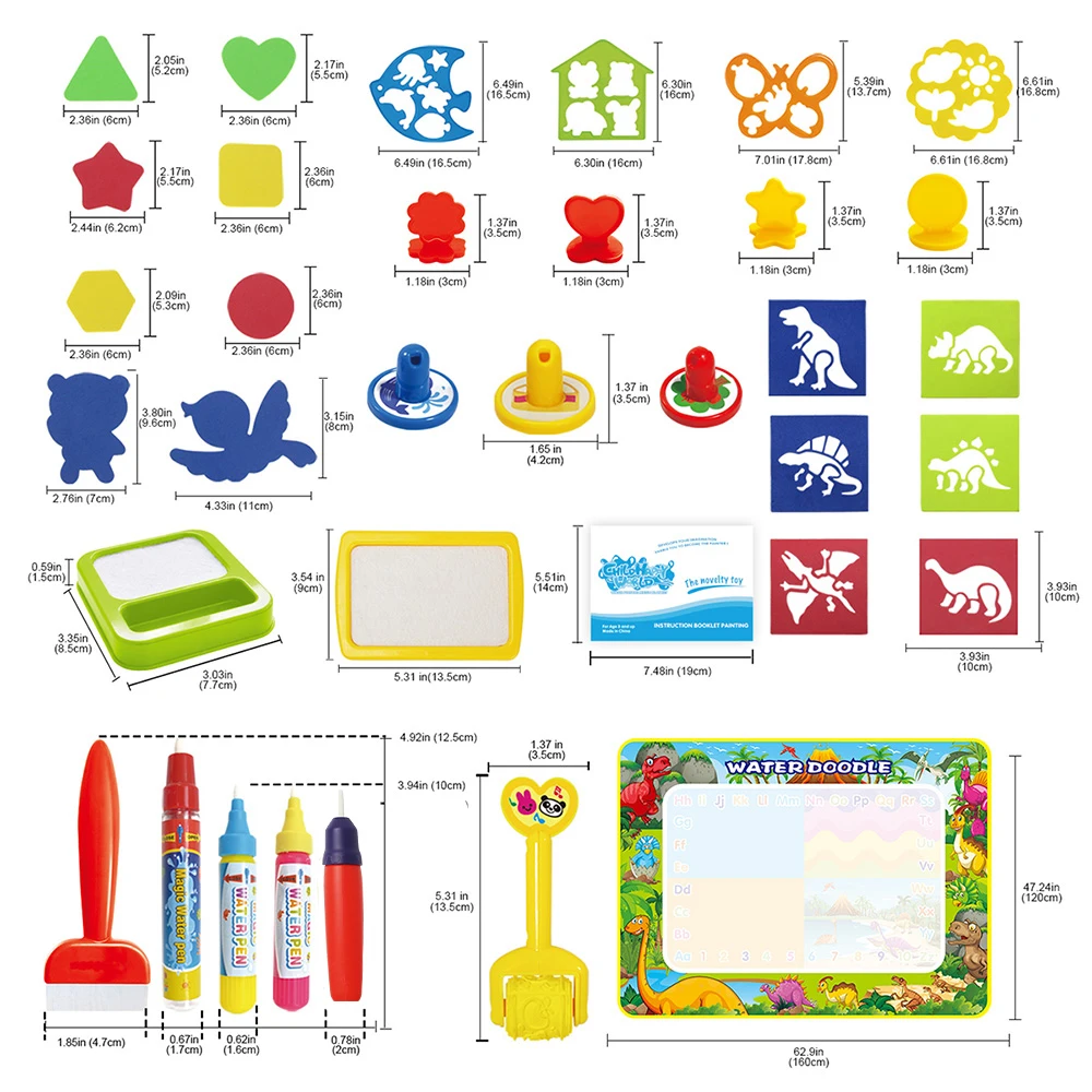 Kids Water Magic Doodle Mat Dinosaur Style Drawing Mat & Pens