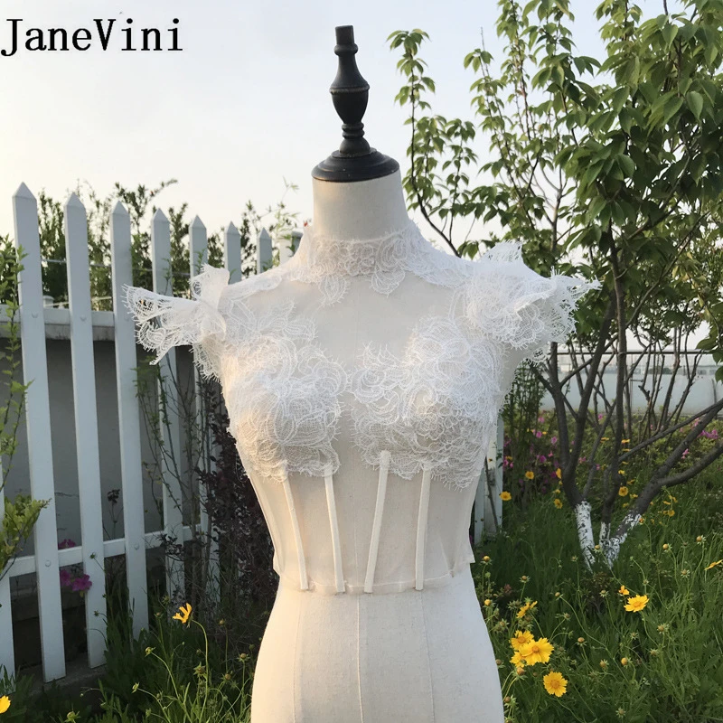 JaneVini Vintage Cape Lace Wedding Wrap Shawl Sleeveless Bolero Fille High Neck Bridal Cloak Shrug for Women Jacket Mariage 2021