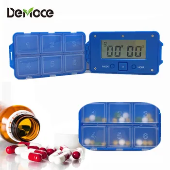 

Portable Travel Pill Box 6 Grids Electronic Timing Reminder Drug Tablet Dispenser Independent Lattice Plastic Pill Case Box