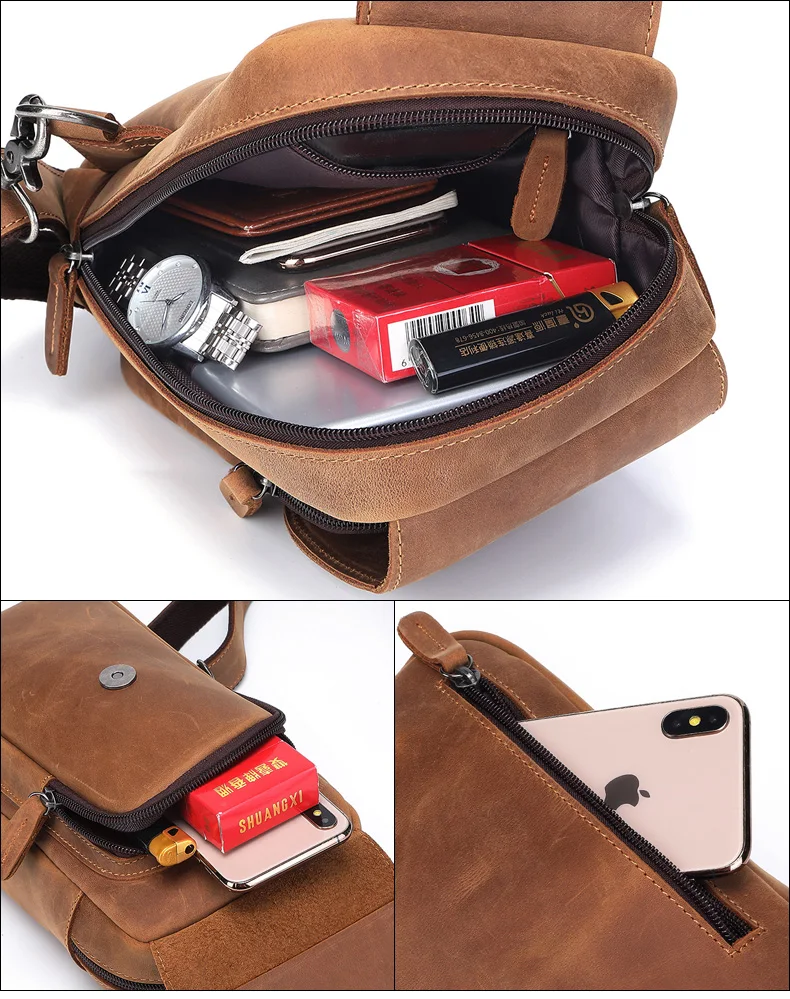 homens de couro moda crossbody saco com