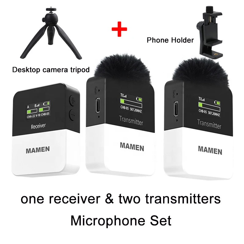 MAMEN Mini UHF Wireless Lavalier Microphone System with 800mAh Battery 50m Pickup for Smartphone DSLR Camera Interview Recording gaming mic Microphones