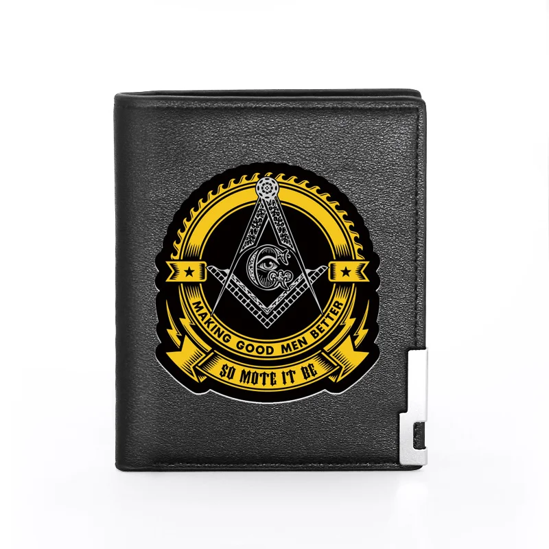 

Cool Making Good Men Better Masonic Theme Printing Pu Leather wallet Men Bifold Credit Card Holder Short Purse Male