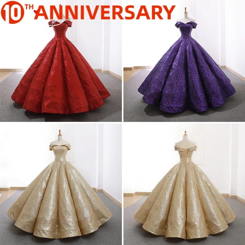 

OllyMurs Vintag Colorful Sequins Flash Wedding Dress Word Gradient Gradient Sequins Burst Gold Bride Wedding Custom-made Large S