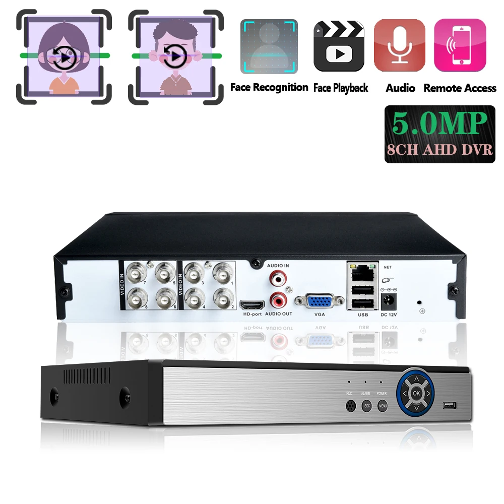 AHD 5MP CCTV Wifi DVR NVR H.265 8CH P2P Xmeye Cloud Video Face Recorder Home Surveillance Security ONVIF For AHD&ampIP Camera |