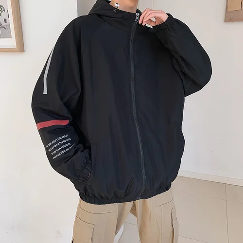 LEGIBLE Hip Hop Jacket Men Casual Loose Letter Printed Mens Jackets and Coats Harajuku Windbreaker Mens Jacket Oversize Clothes - Цвет: black
