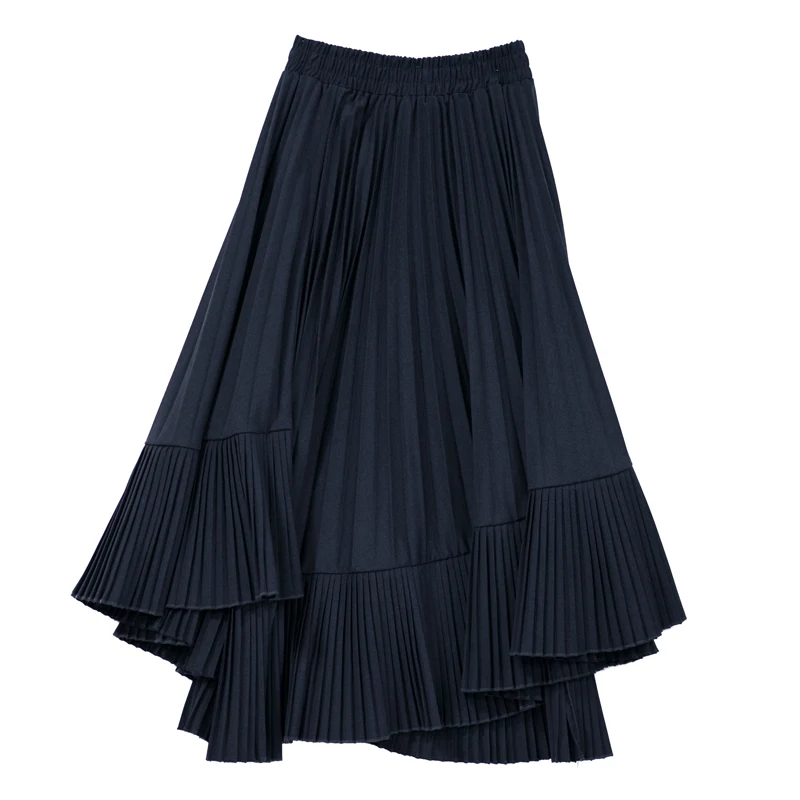 Fashion Grey Long Skirt Asymmetric Women Maxi Tulle Skirts High Waisted Autumn Winter Cotton Ruffle Skirt Bottoms