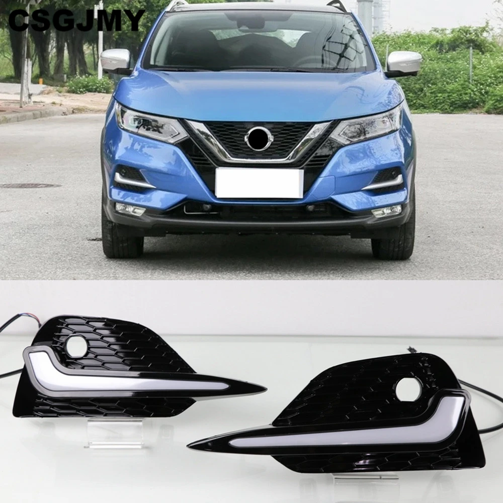 CSGJMY 2 шт. светодиодный фонарь дневного света для Nissan Qashqai динамический поворотный желтый сигнал автомобиля DRL 12 В светодиодный противотуманный фонарь