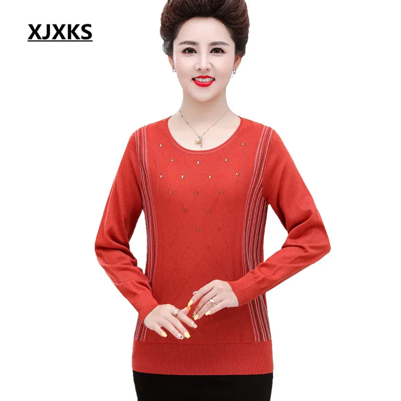 

XJXKS Exquisite diamond loose plus size women sweater 2019 autumn winter new cashmere knitted sweater women pullover
