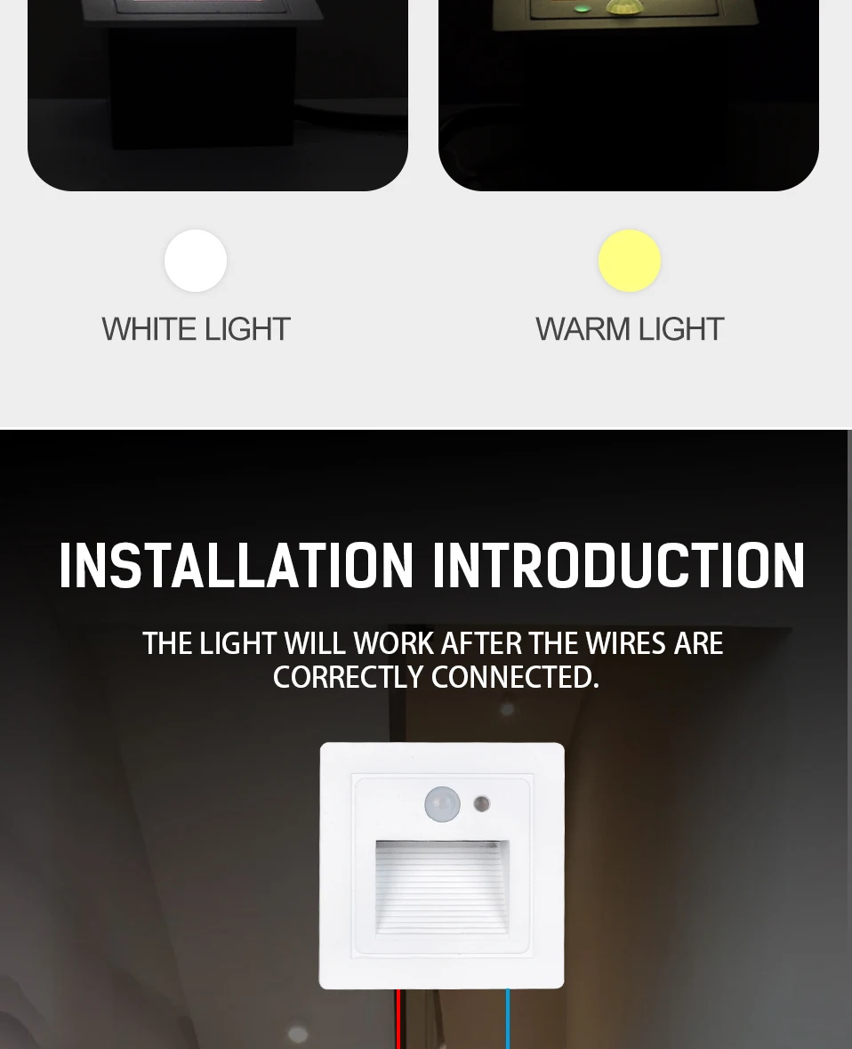 wall lamps LED Stair Wall Lamp PIR Motion Sensor Modern LED Step Lamp AC 85-265V 3W Indoor Lighting Recessed Corridor Night Light Footlight wall lamps