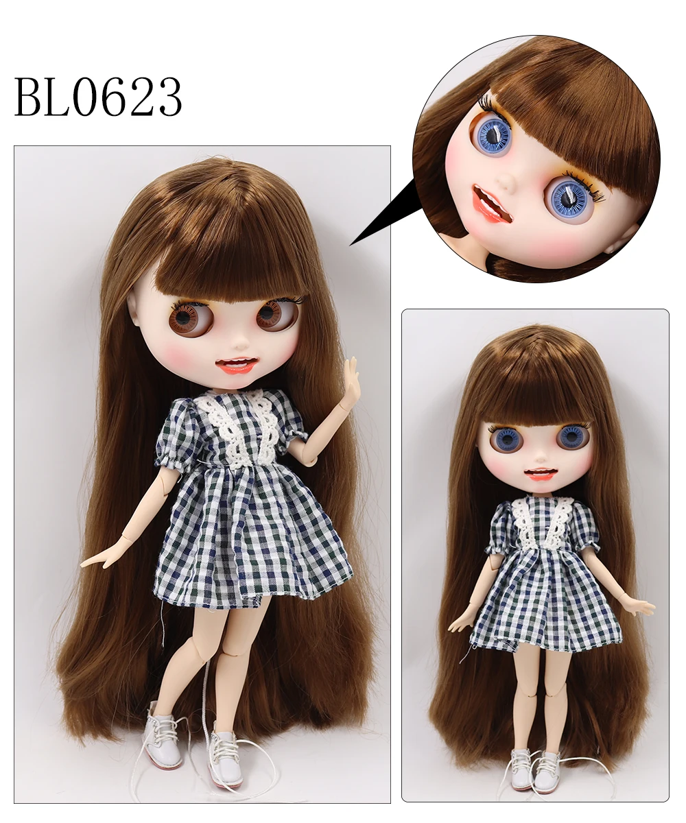 Neo Blythe Doll with Brown Hair, White Skin, Matte Smiling Face & Custom Jointed Body 1