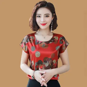 

Satin Blouse Plus size Vintage Blouse Women Batwing Sleeve Summer Ladies Casual Tops Short sleeve