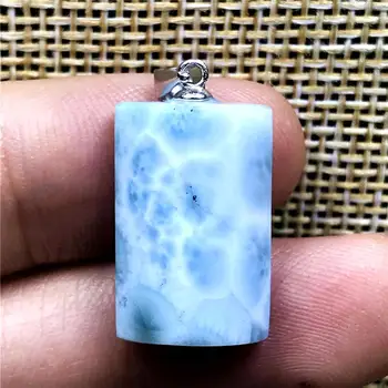 

Natural Blue Larimar Necklace Pendant For Women Man 17x13x6mm Rectangle Beads 925 Silver Crystal Dominica Stone Jewelry AAAAA
