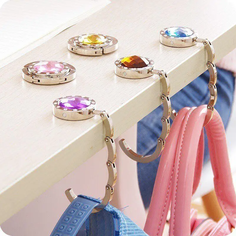 1pcs Zinc Alloy Rhinestone Hook Folding Table Round Keychain Hanger For Handbag Hanging Home Office Portable hook | Дом и сад