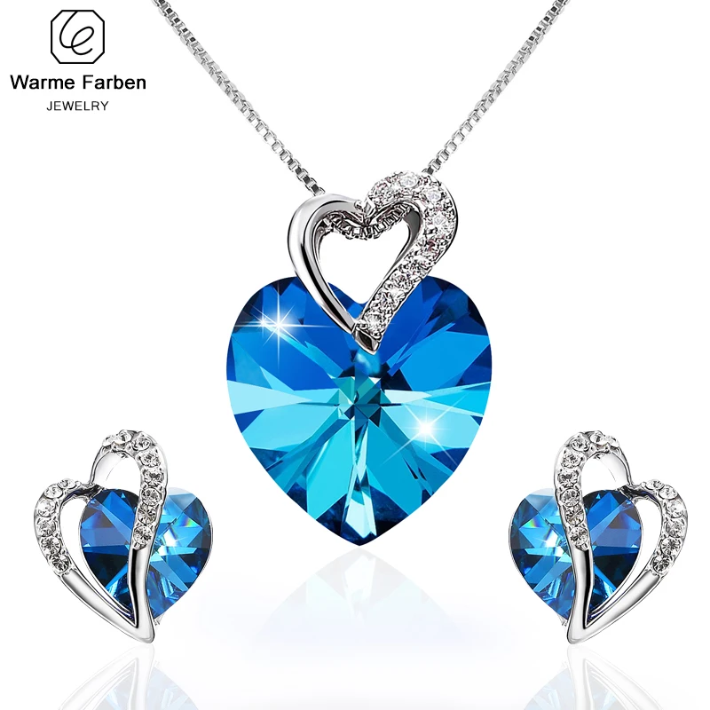 Женский ювелирный комплект с кристаллами Swarovski кулон синим кристаллом в форме
