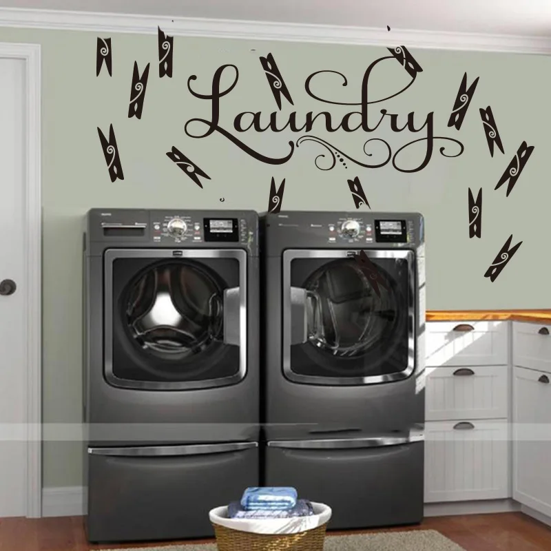 15Pcs Clothes Pin Laundry Wall Sticker Washroom Laundry Room Sign Wall Decal Vinyl Home Decor  (2)