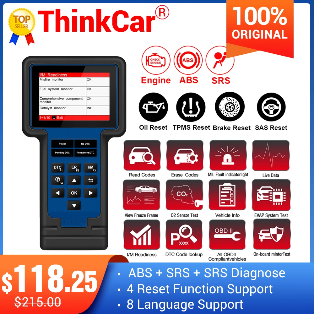 Сканер для считывания кодов Thinkcar ThinkScan 601 obd2 двигателя ABS подушки безопасности SRS с