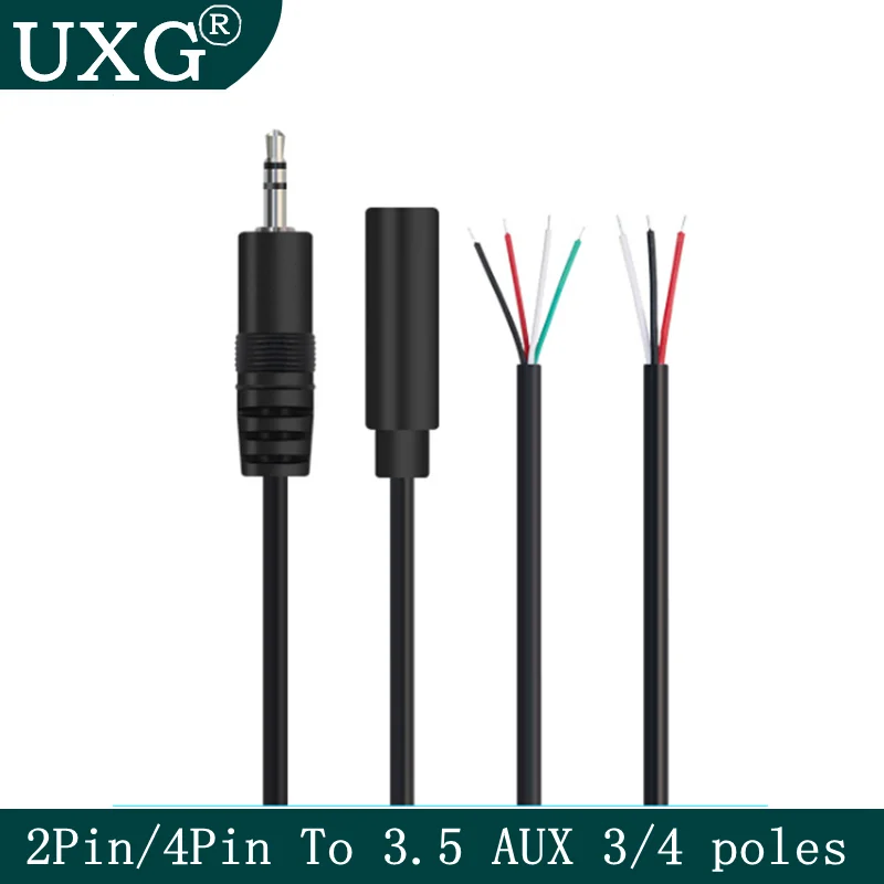 

DIY 3.5MM 3 Pin 4 Core Male Female Audio Extension Cable Aux Single Head Line 3.5mm Stereo 3 4 wires diy Audio Output Line 30CM