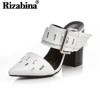 

RIZABINA Women Sandals Shoes Fashion Hollow Out Upper Pointed Head Shoes Women Thick Heels Buckle Slingbacks Footwear Size 34-39