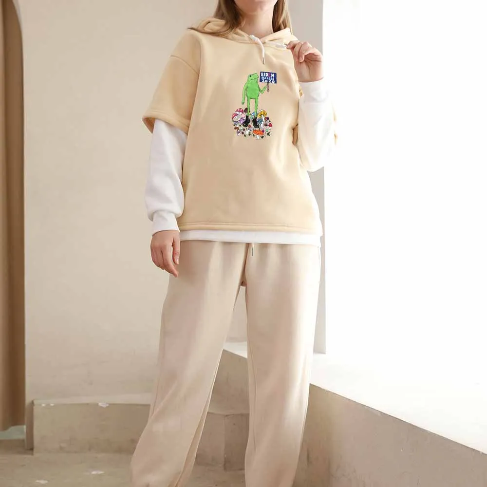 

Frog Hoodie Oversized Sweatshirt Cartoon Letter Print Long Sleeve Hoodies Women Harajuku Warm Pullover Kawaii Cute Clothes