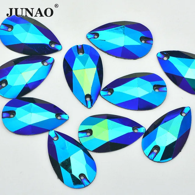 JUNAO 17x28 мм, большие черные стразы AB, аппликация для шитья, стразы из смолы, плоская задняя часть, камни из кристаллов для шитья, сделай сам, одежда для платья - Цвет: Blue AB