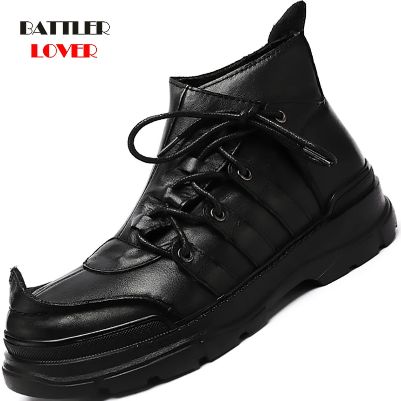 Mens 100% Genuine Cow Leather Boots Skull Gothic Steampunk Motorcycle Biker Botas for Male Desert Combat Ankle Safety Footwear