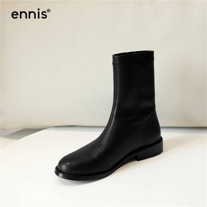 ENNIS/ г. Модные ботинки на плоской подошве женские ботинки до середины икры из черной лакированной кожи дизайнерские ботинки из замши на низком каблуке Осенняя женская обувь, A9164