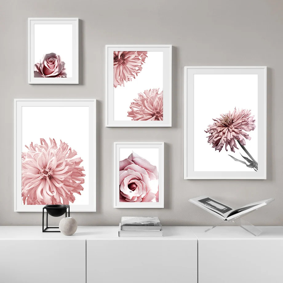 Fresh Pink Rose Chrysanthemum Wall Art Canvas Painting Nordic Posters And Prints Plant Pictures For Living Room Home Decor | Дом и сад