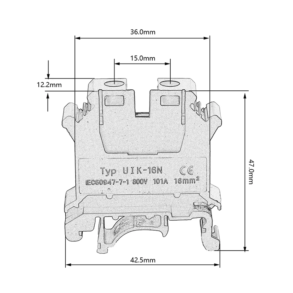 10PCS UK-16N Universal DIN Rail Mounted Terminal Blocks Screw Type Connector Electrical Crimp Terminator UK16N