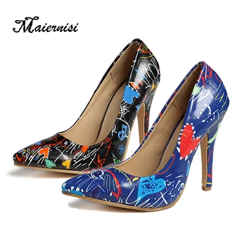 

MAIERNISI women high heels pumps 11.5cm Pointed toe stiletto heels women pumps slip on wedding shoes bride big size 35-42