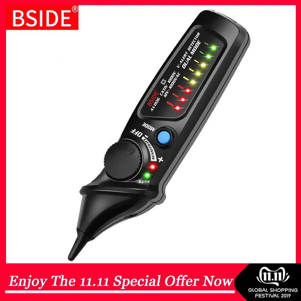 

Non-Contact Voltage Detector Tester BSIDE AVD06 Socket Wall AC Power Outlet Live Test Pen Indicator 12~1000V match Multimeter