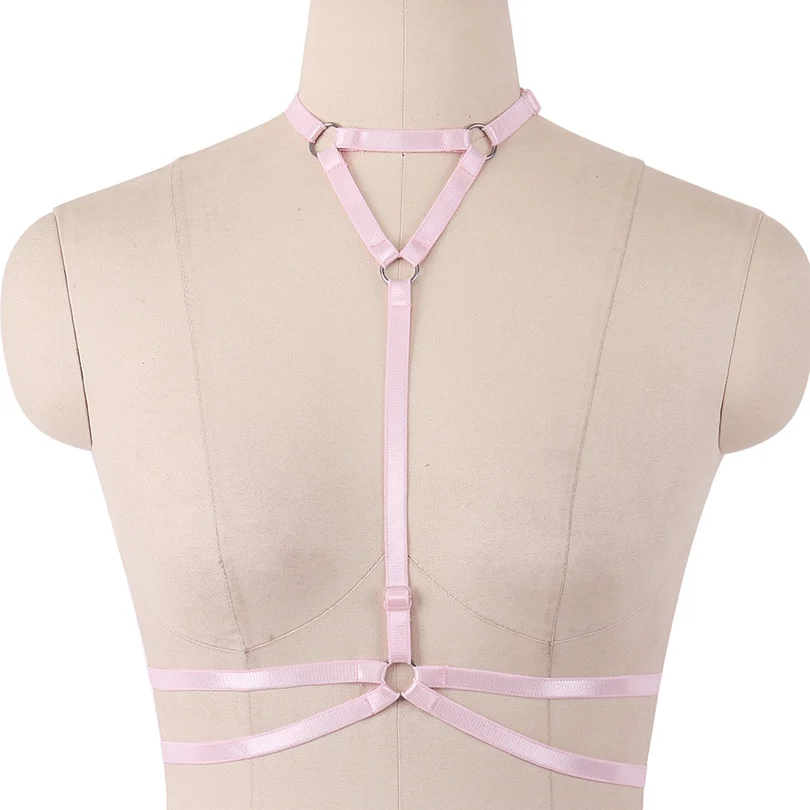 O0333Light pink Боди Сексуальное белье с ремешками Треугольник Воротник клетка бюстгальтер Фетиш нагрудный ремень нижнее белье с ремешками Регулировка плюс размер мягкие Топы фестивальный рейв - Цвет: O0333Light pink