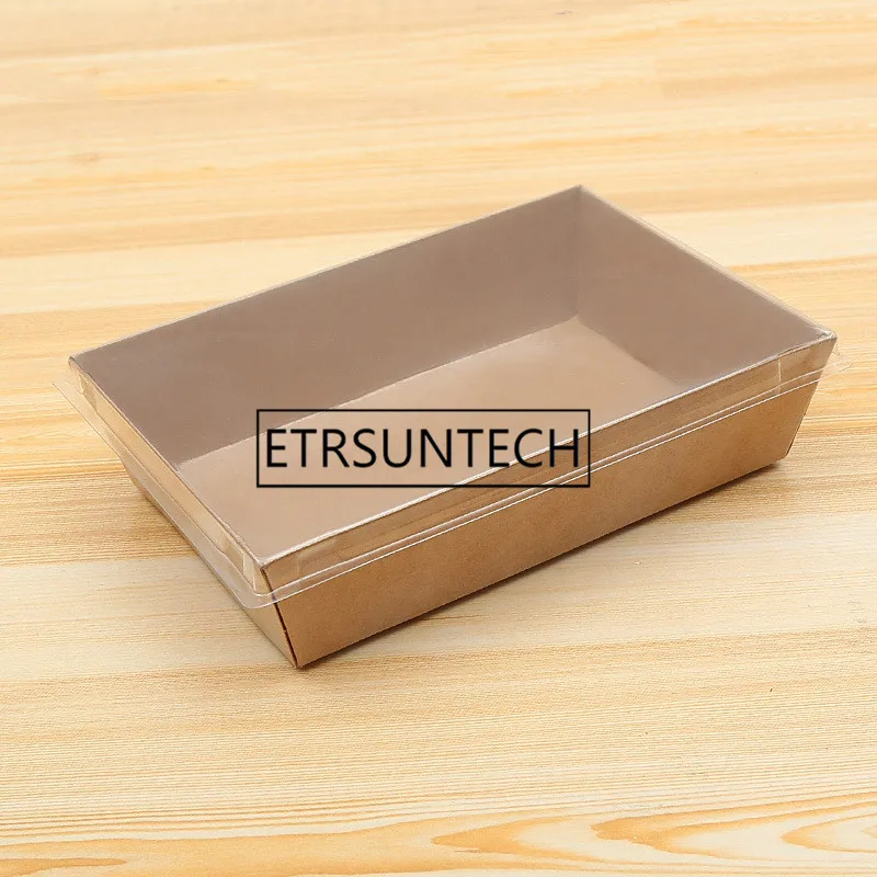 

200sets Disposable food containers 950ML kraft paper packing box with transparent lid fast food boxes