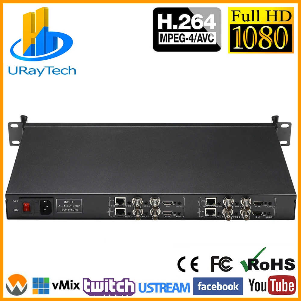MPEG4 1U шасси 4 Каналы H.264 HDMI + CVBS композитный аудио HD SD sdi видео в режиме реального