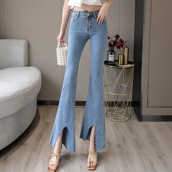 

2020 New High Waist Irregular Jeans For Women High-Quality Cotton Flared Pants Classic Washed Denim Women Jeans Casual Trousers