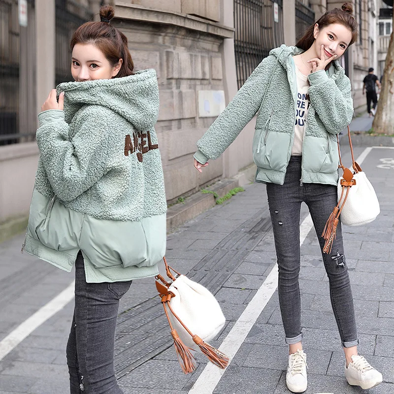 

Granule Joint Short-height Embroidery Hooded Cotton-padded Clothes 2019 Winter New Style Korean-style Loose-Fit Short Cotton Coa