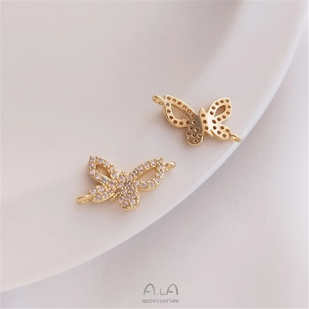 14K gold color zircon butterfly double rings accessories diy bracelet earrings pendant necklace accessories