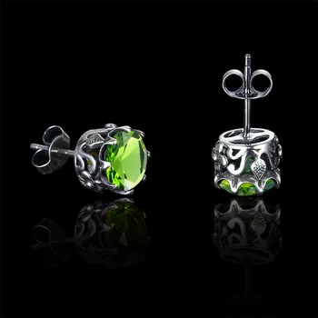 買取 新リアル100% 925スターリングシルバーイヤリング女性ファインジュエリーペリドットラウンド人格ボヘミアイヤリングバレンタインデーのギフト