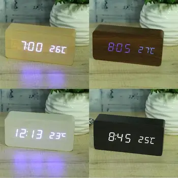 

Modern Wooden Wood USB/AAA Digital LED Alarm Clock Calendar Thermometer Electronic Desktop Table Alarm Clock Digital Table Clock