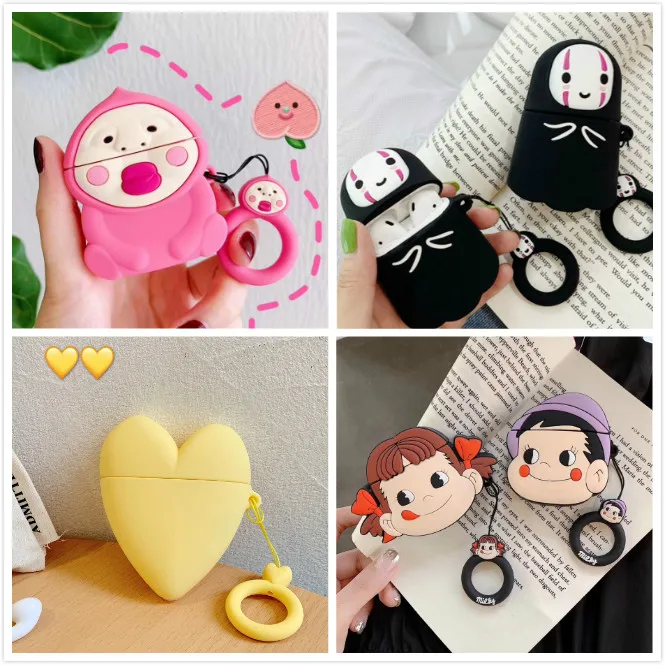 

Earphone Case For AirPods Case Silicone Cute Love Anime Protective Cover For Apple Air pods 2 Headphone Earburd Case Ring Strap