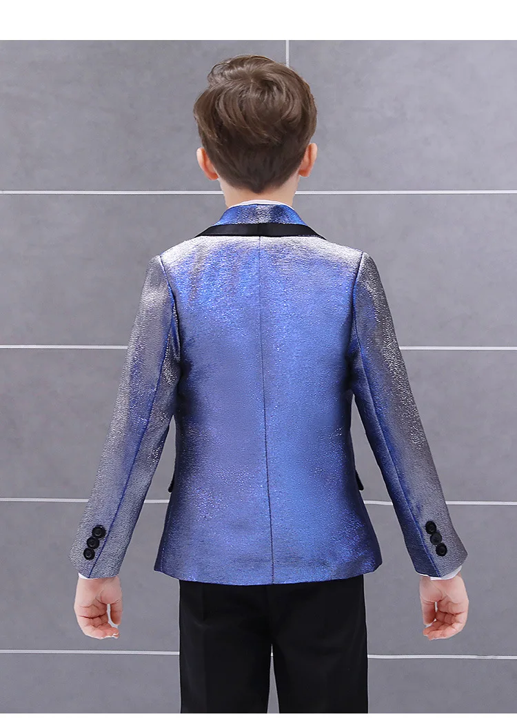 Formal Children's Dress Suit Set Gradient Color Flower Handsome Host Catwalk Wedding Costume Kids Blazer Vest Pants 3pcs Outfit