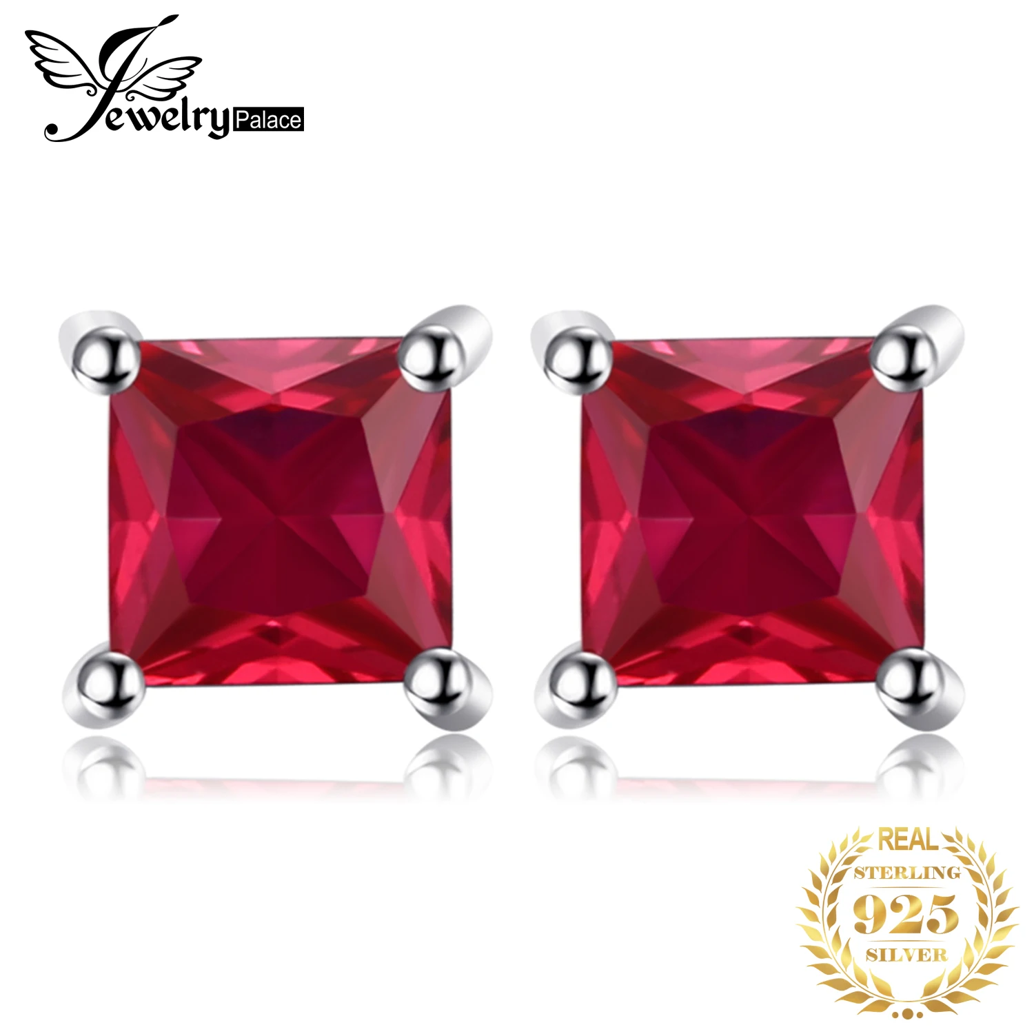 Jewelrypalace квадратный 0.8ct создан красный рубин 925 серебро Серьги гвоздики для Для