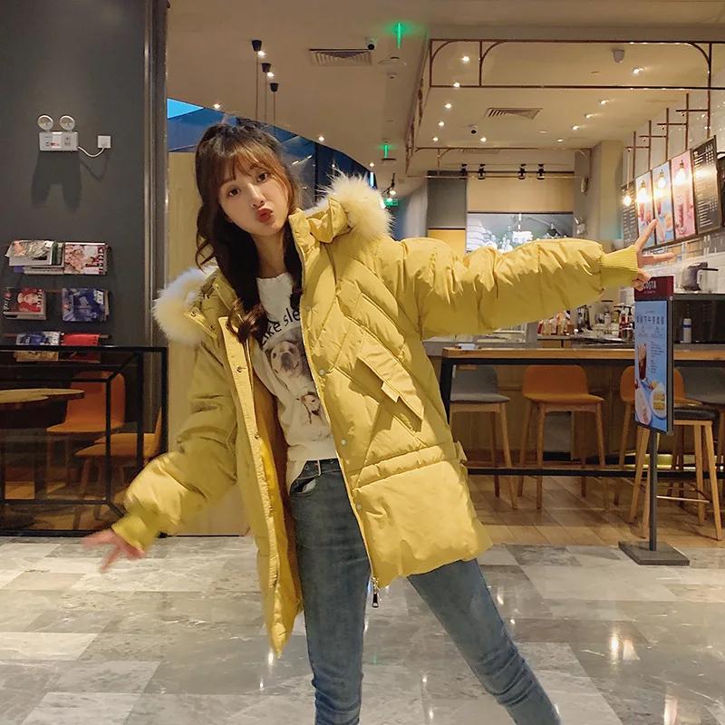 

2019 Winter New Style Korean-style Short Large Fur Collar Loose-Fit Slimming Students down Feather Cotton Overcoat